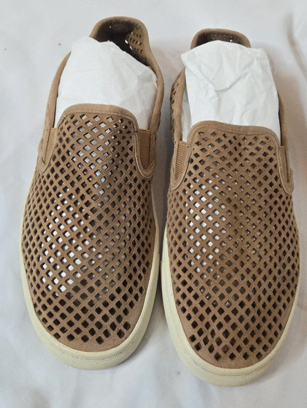 Tory Burch Jesse Women's 8.5 Leather SuedeSlip-On Perforated Casual Sneakers Tan